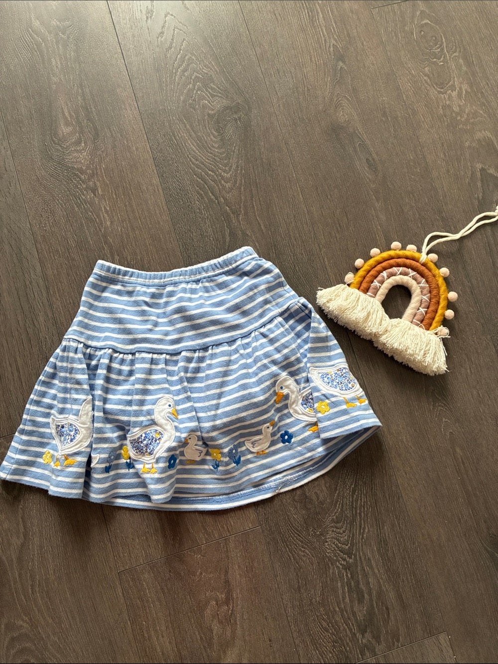 JoJo Maman Bebe Blue & White Striped Duck-Embroidered Skort